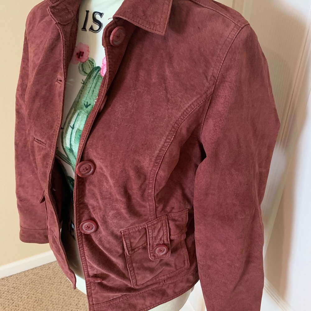 Maroon color suede jacket - Picture 2 of 8